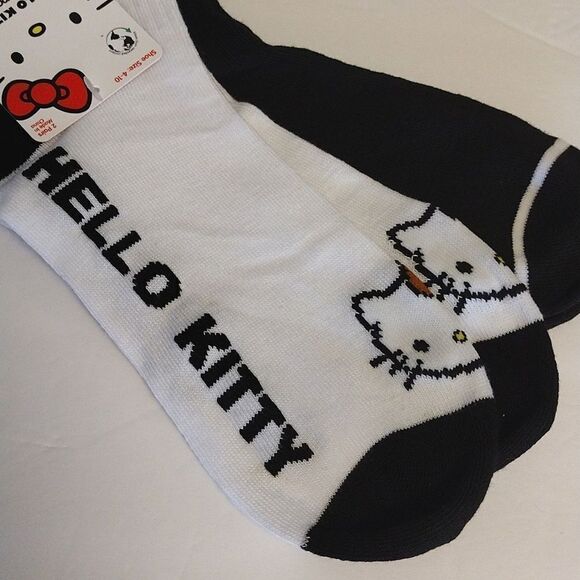 Hello Kitty Black White Cheetah Print 2 Pairs Mid Crew Socks NWT - Picture 6 of 12